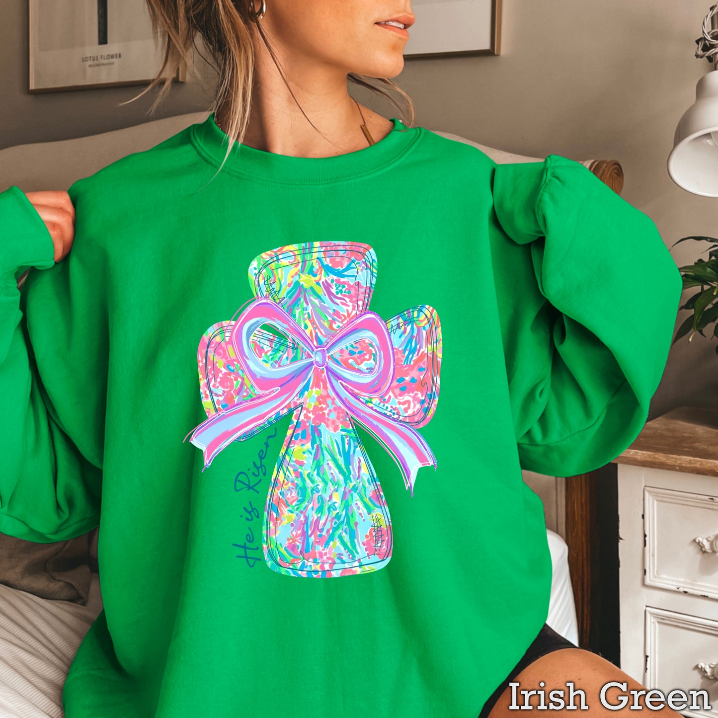 He Is Risen Cross Easter Crewneck Sweatshirt