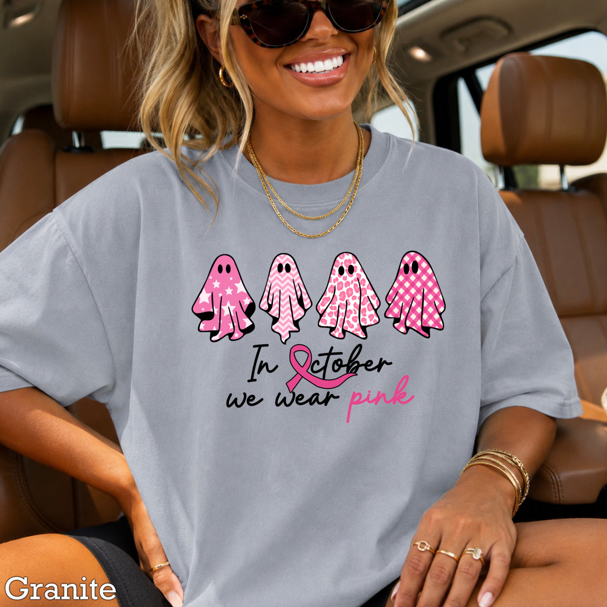 In October We Wear Pink Comfort Color Graphic Tee