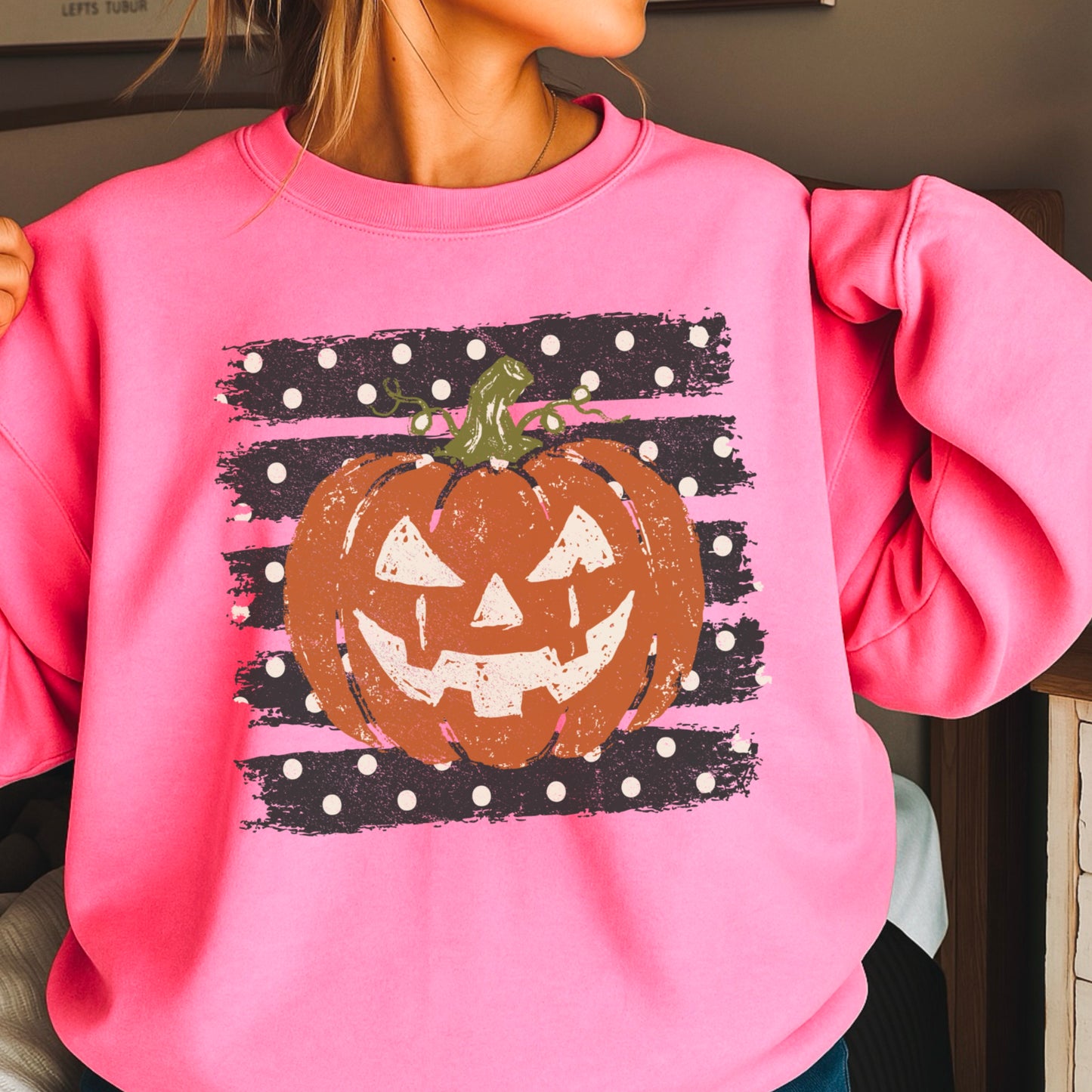 Polka Dot Halloween Pumpkin Crewneck Sweatshirt