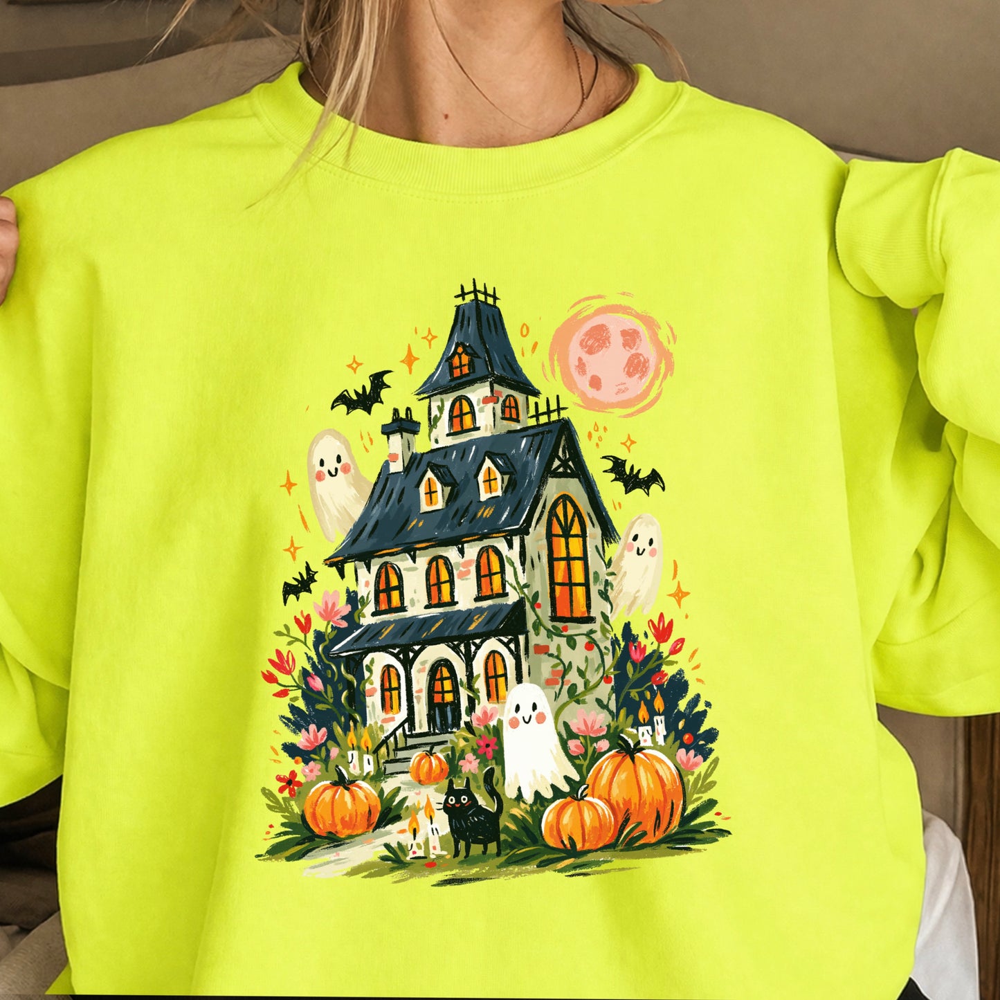 Haunted House Halloween Crewneck Sweatshirt