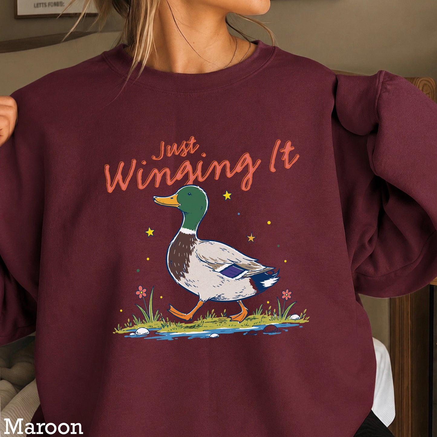 Just Winging It Mallard Duck Crewneck Sweatshirt