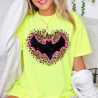 Leopard Bat Halloween Comfort Color Graphic Tee