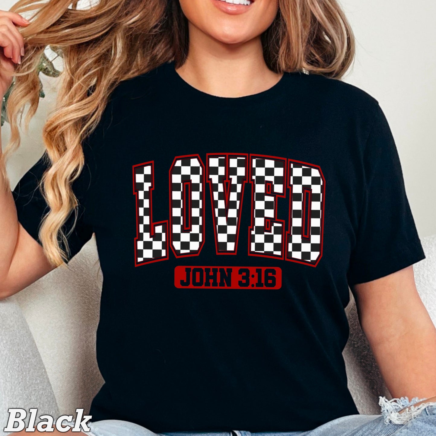 Checkered Loved John 3:16 Valentine’s Day Comfort Color Graphic Tee