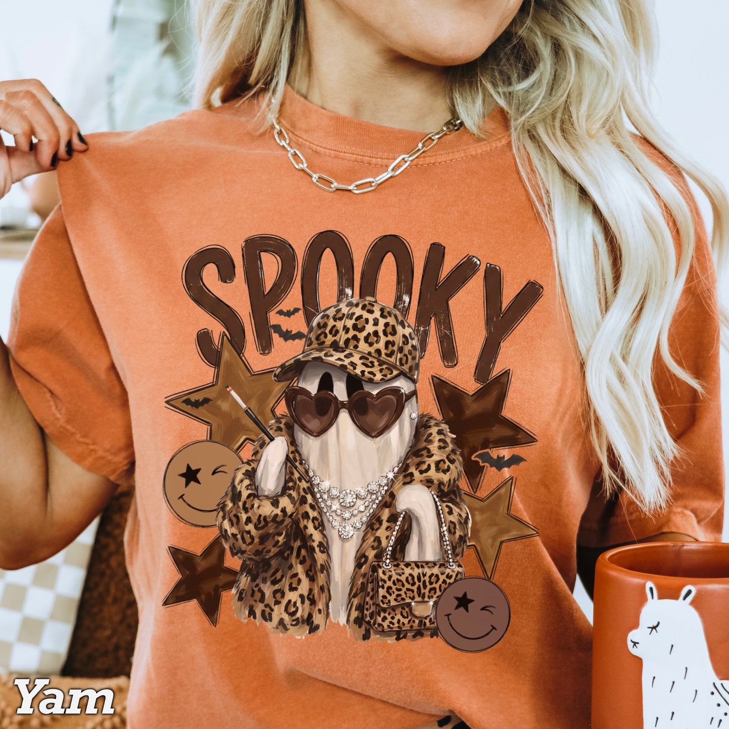 Leopard Spooky Ghost Comfort Color Graphic Tee