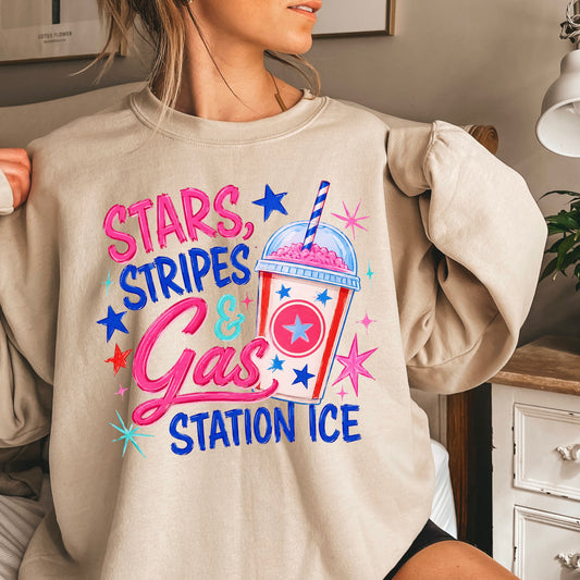 Stars Stripes And Gas Station Ice Crewneck Sweatshirt