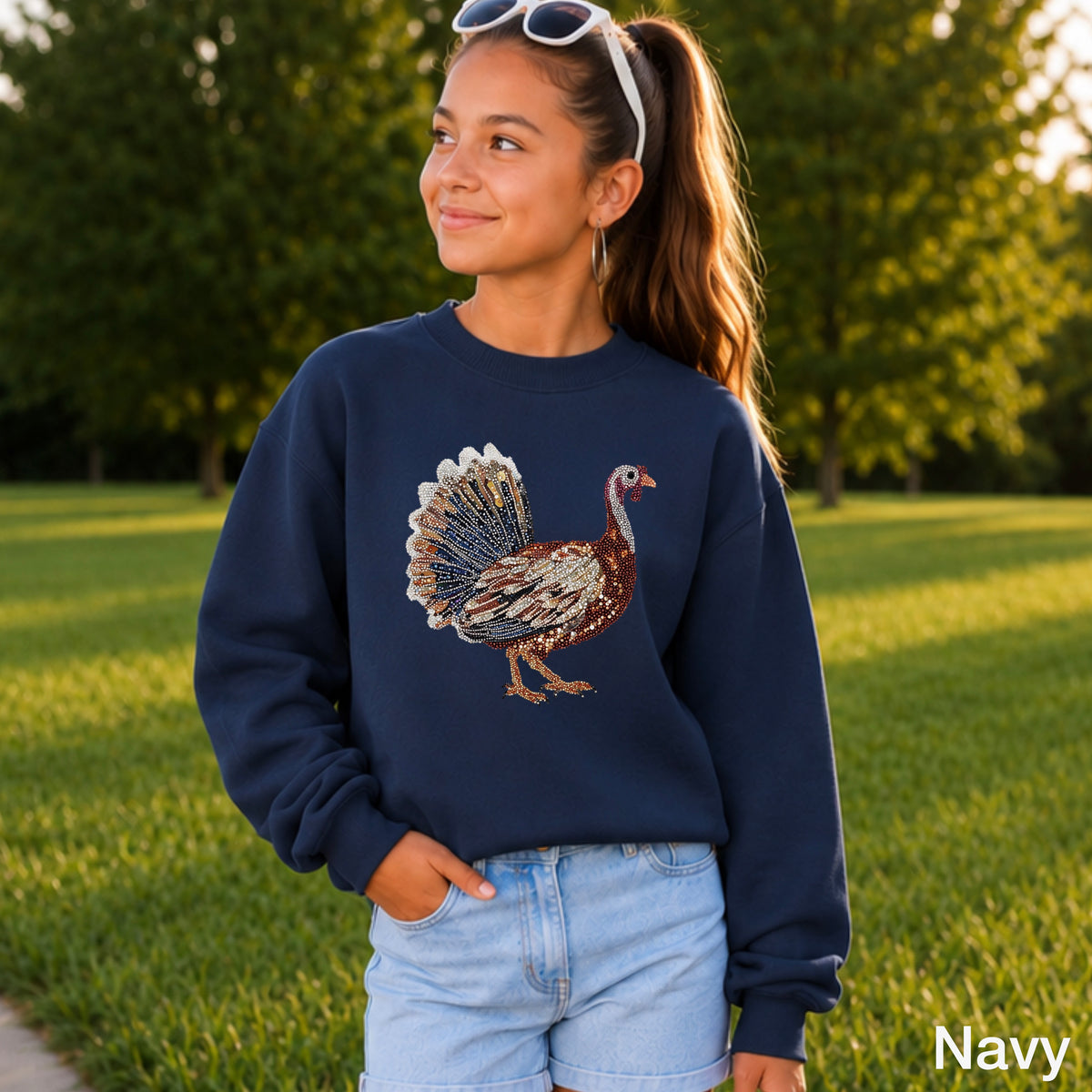 Faux Rhinestone Turkey Youth Crewneck Sweatshirt