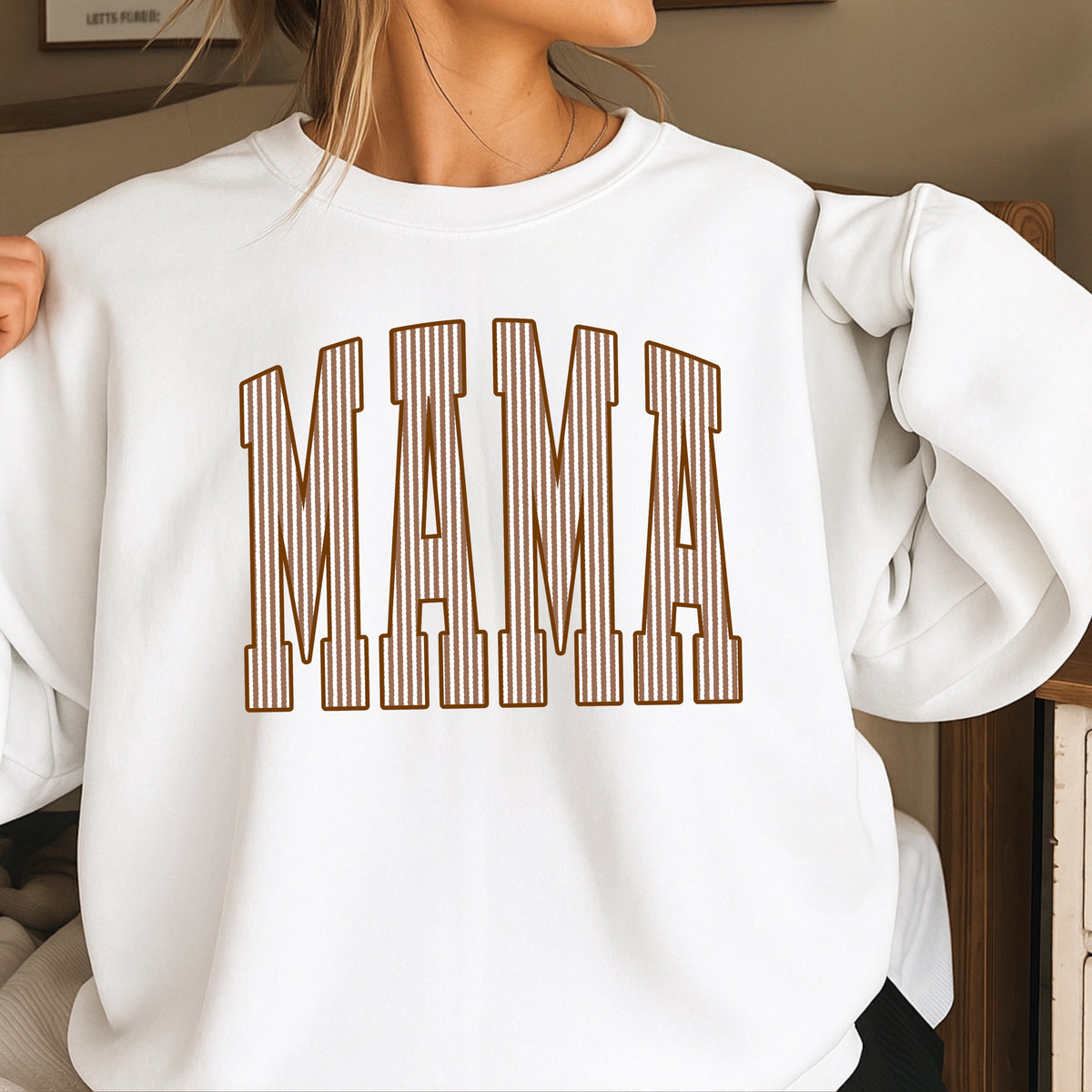 Mama Brown Seersucker Crewneck Sweatshirt