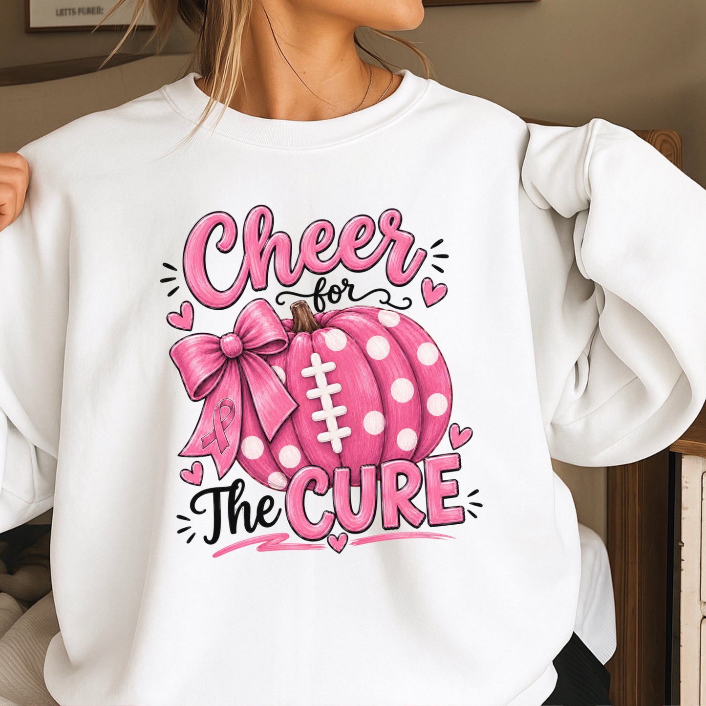Cheer For The Cure Breast Cancer Crewneck Sweatshirt