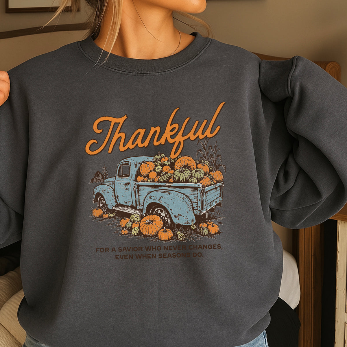 Thankful For A Savior Thanksgiving Crewneck Sweatshirt