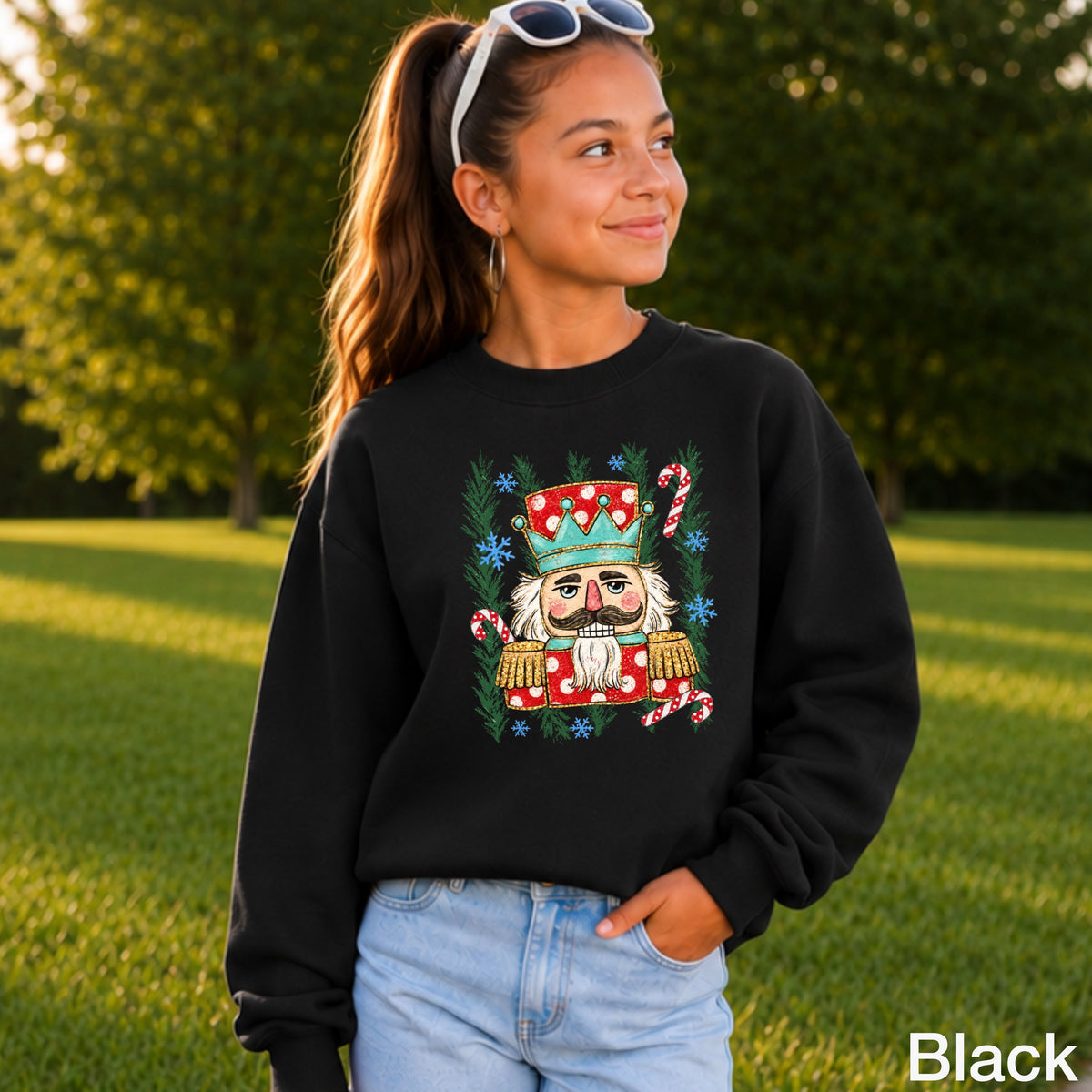 Preppy Nutcracker Christmas Youth Crewneck Sweatshirt