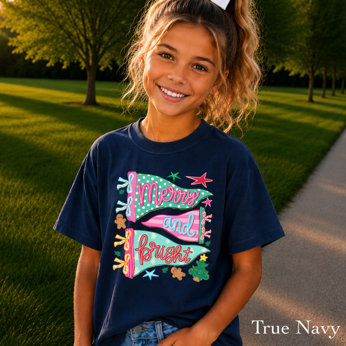Merry & Bright Christmas Youth Comfort Color T-Shirt