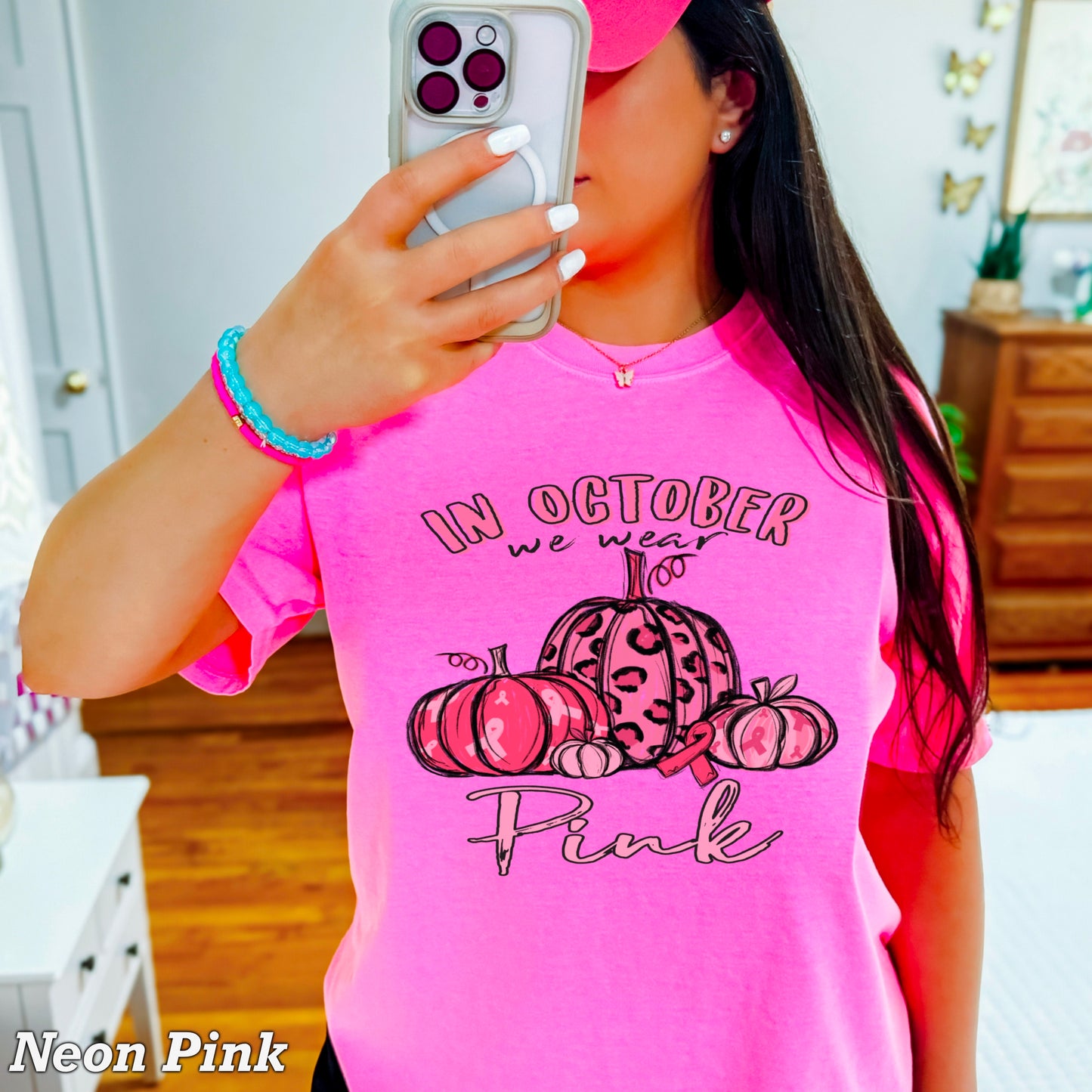 In October We Wear Pink Cancer Comfort Color Graphic Tee