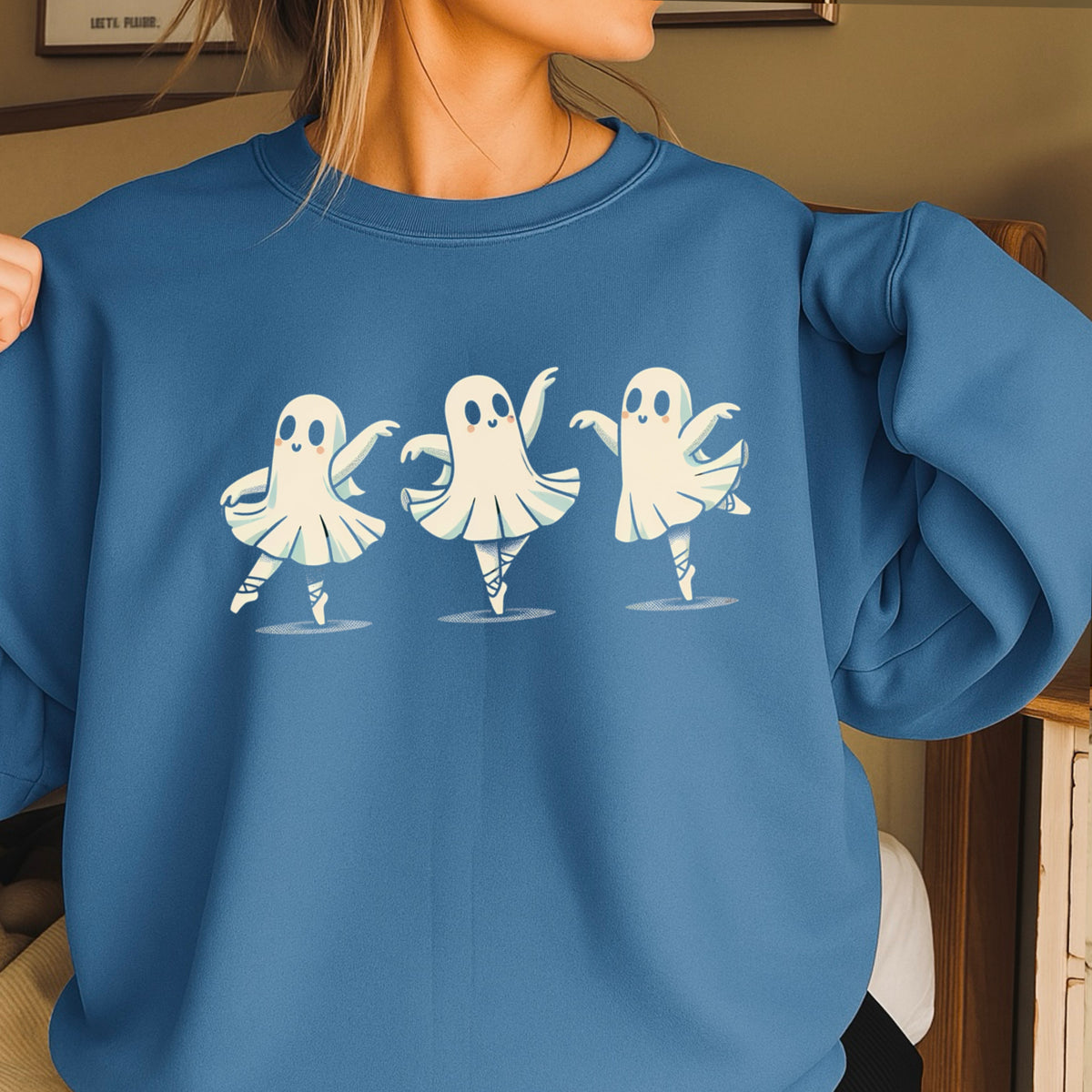 Ballerina Dancing Ghost Halloween Crewneck Sweatshirt