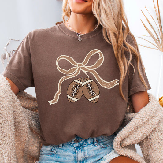 Coquette Football Game Day Bow Comfort Color Graphic Tee