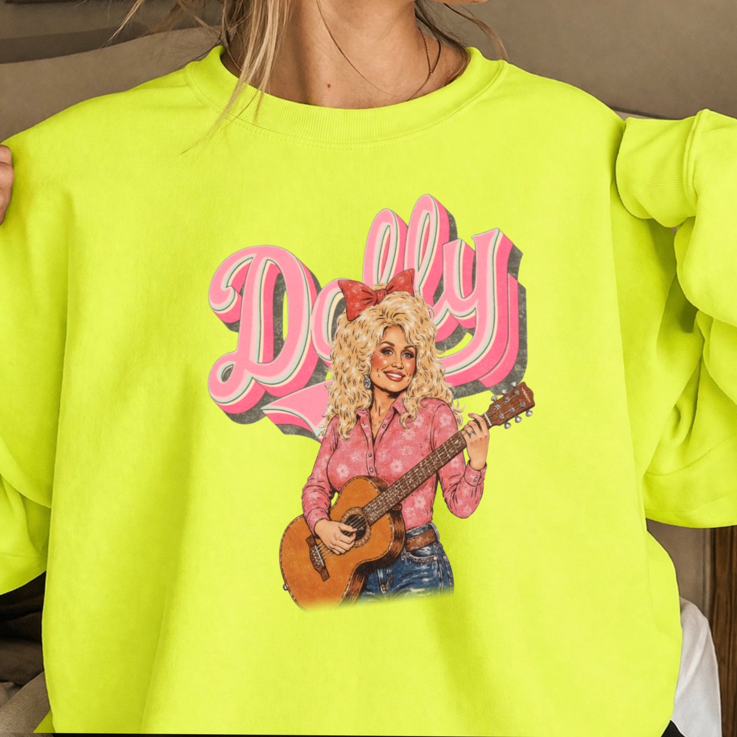 Pink Dolly Guitar Crewneck Sweatshirt