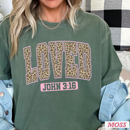 Leopard Loved John 3:16 Valentine’s Day Comfort Color Graphic Tee