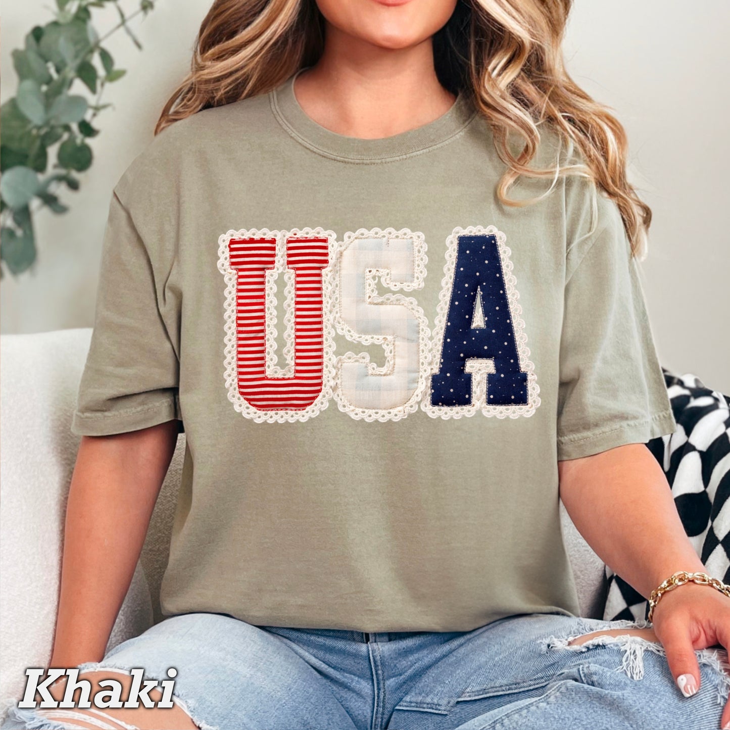 USA Quilted Lace Comfort Color Graphic Tee
