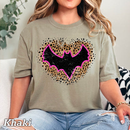 Leopard Bat Halloween Comfort Color Graphic Tee