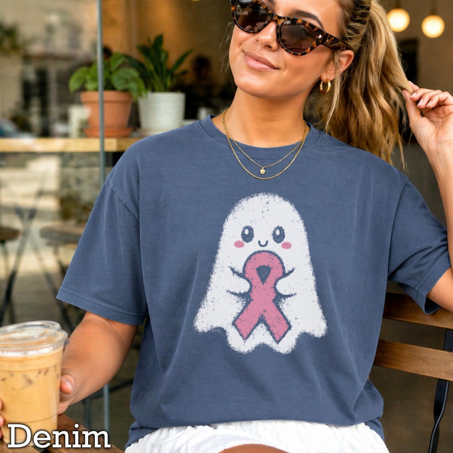 Breast Cancer Ghost Comfort Color Graphic Tee
