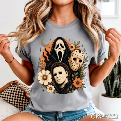 Floral Halloween Characters Comfort Color Graphic Tee