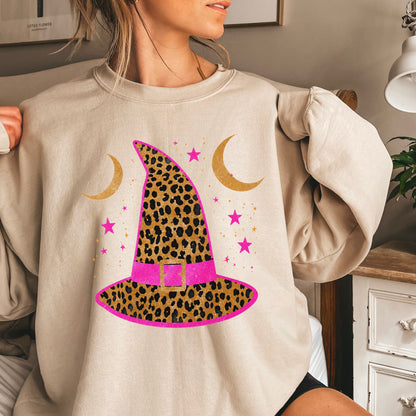 Leopard Witches Hat Halloween Crewneck Sweatshirt