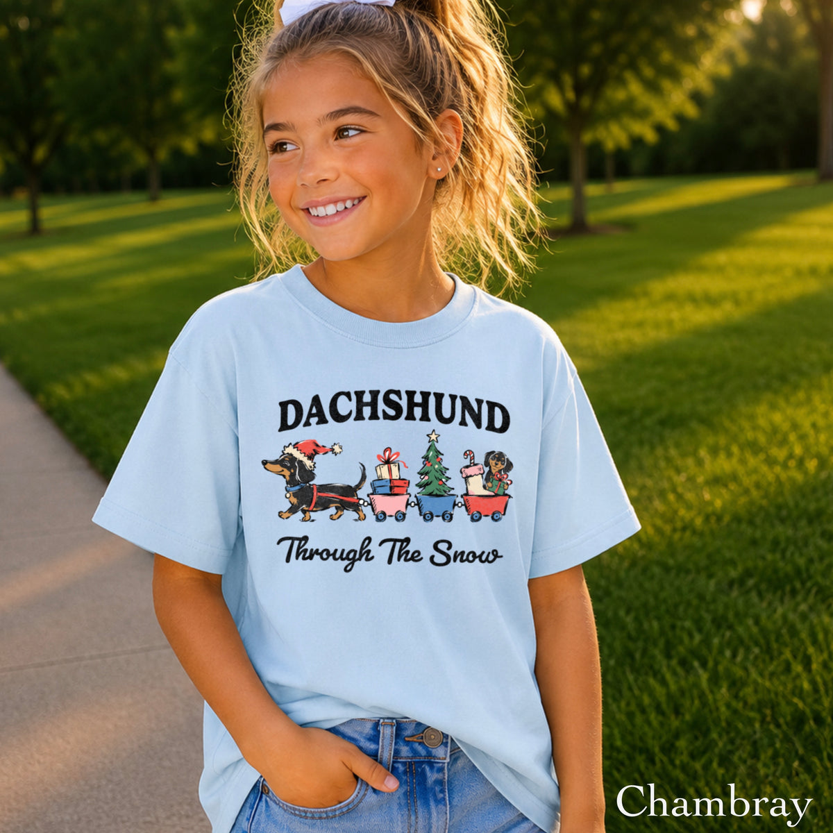 Dachshund Through The Snow Christmas Youth Comfort Color T-Shirt