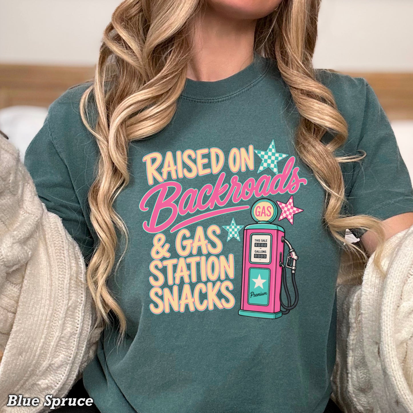 Raised On Backroads & Gas Station Snacks Comfort Color Graphic Tee