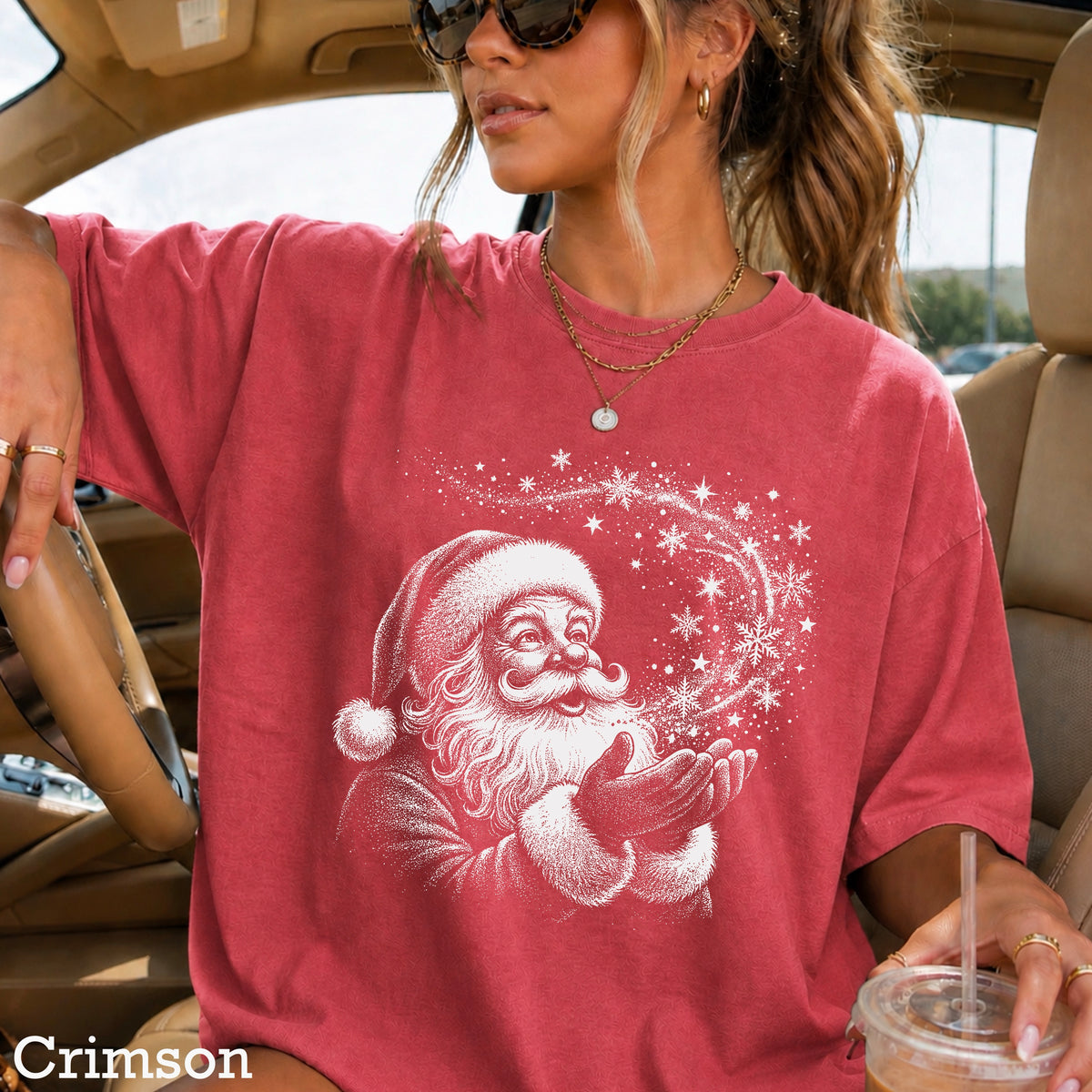 Santa Snowflake Christmas Comfort Color Graphic Tee