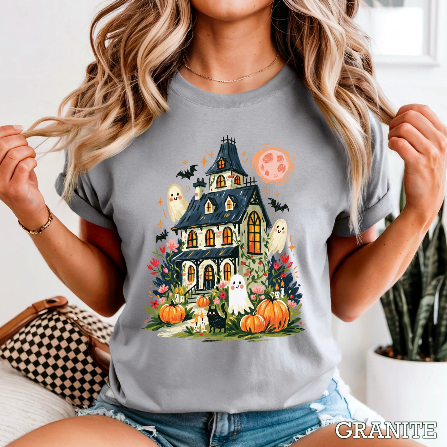 Haunted House Halloween Comfort Color Graphic Tee