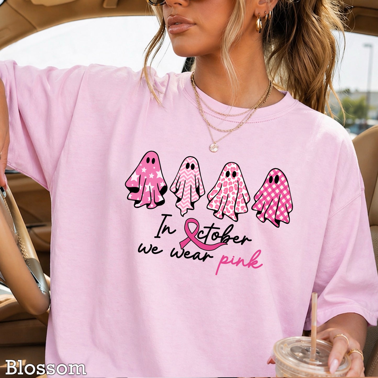 In October We Wear Pink Comfort Color Graphic Tee