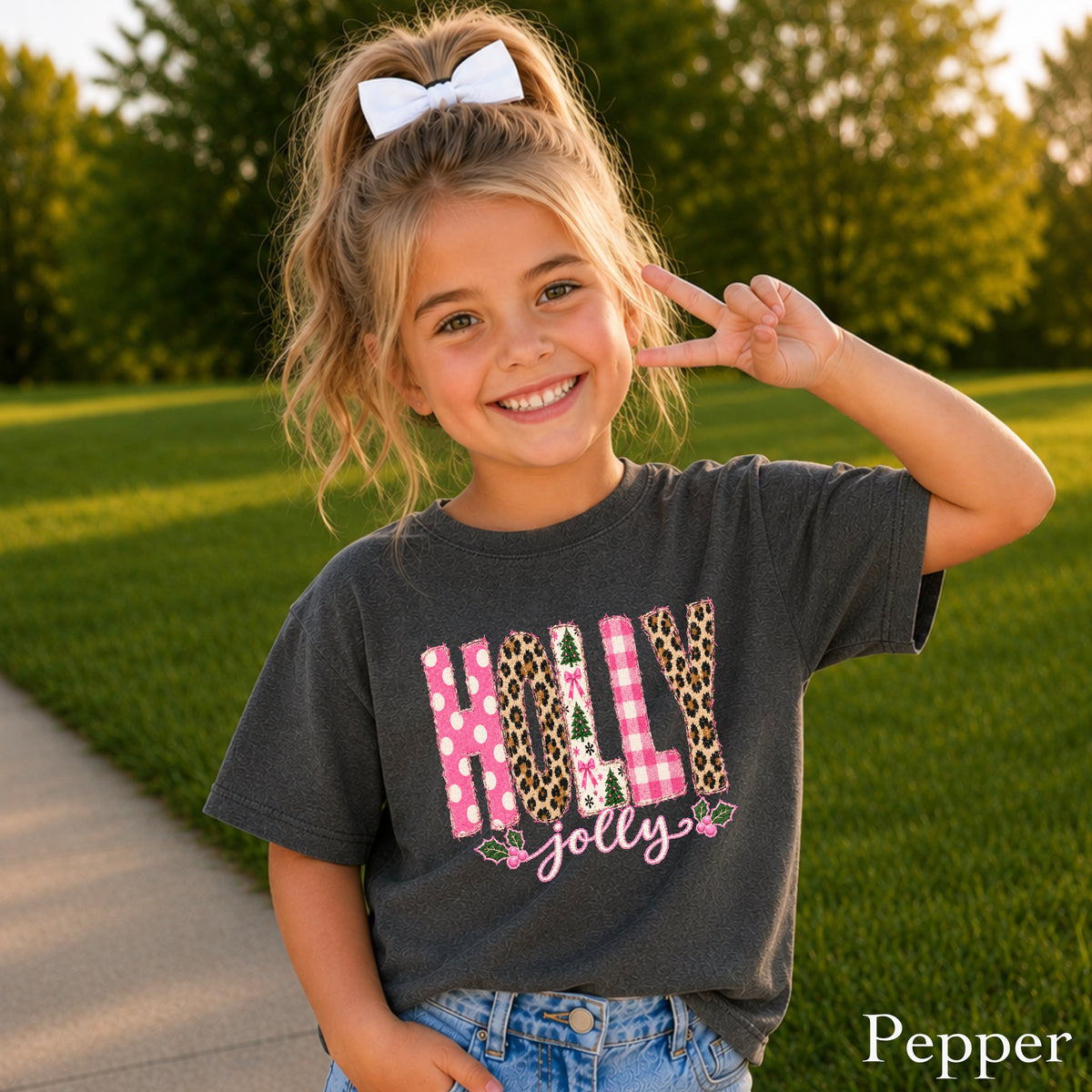 Leopard Holly Jolly Christmas Youth Comfort Color T-Shirt