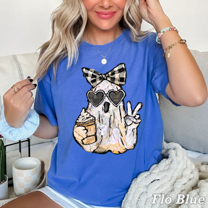 Preppy Ghost Halloween Comfort Color Graphic Tee