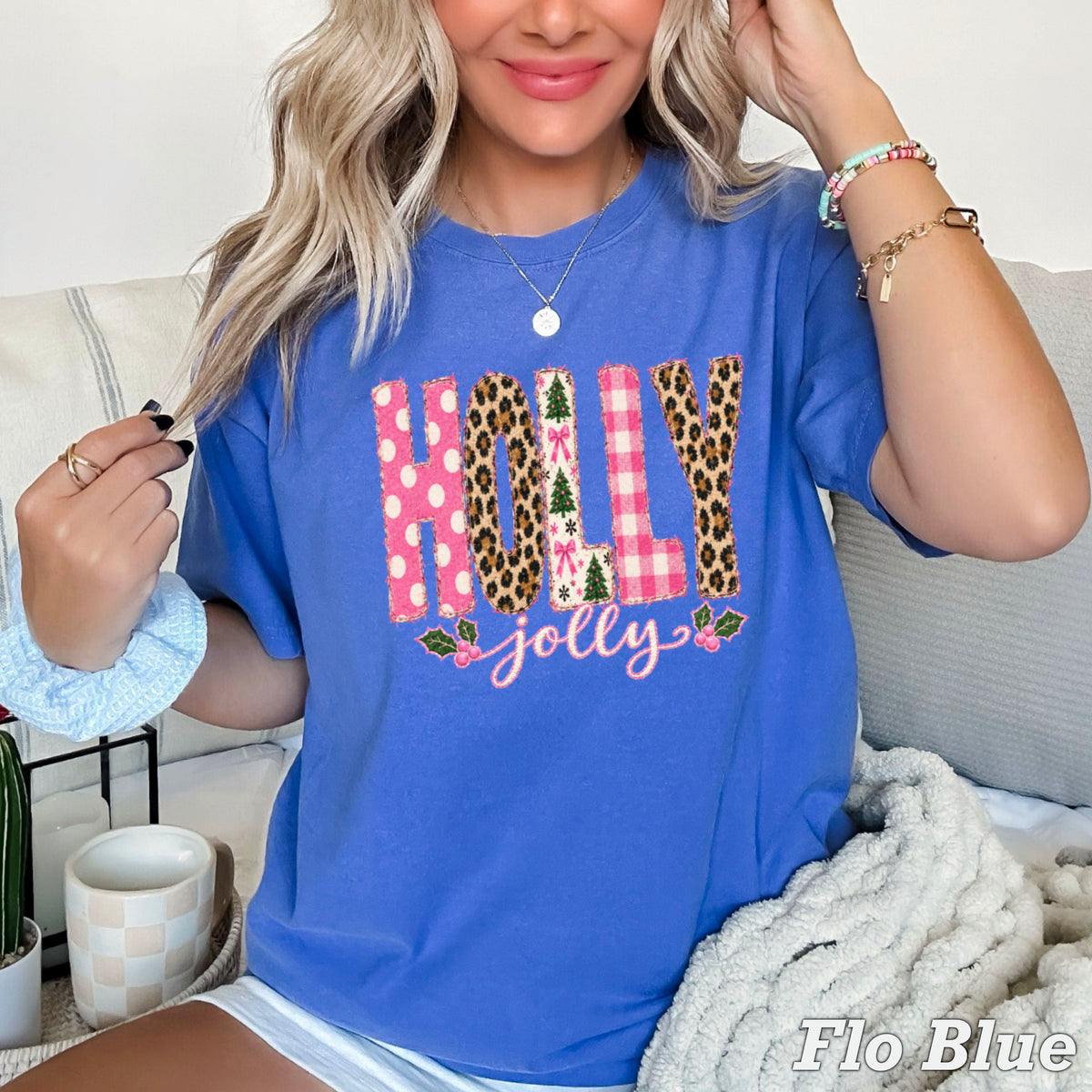 Leopard Holly Jolly Christmas Comfort Color Graphic Tee