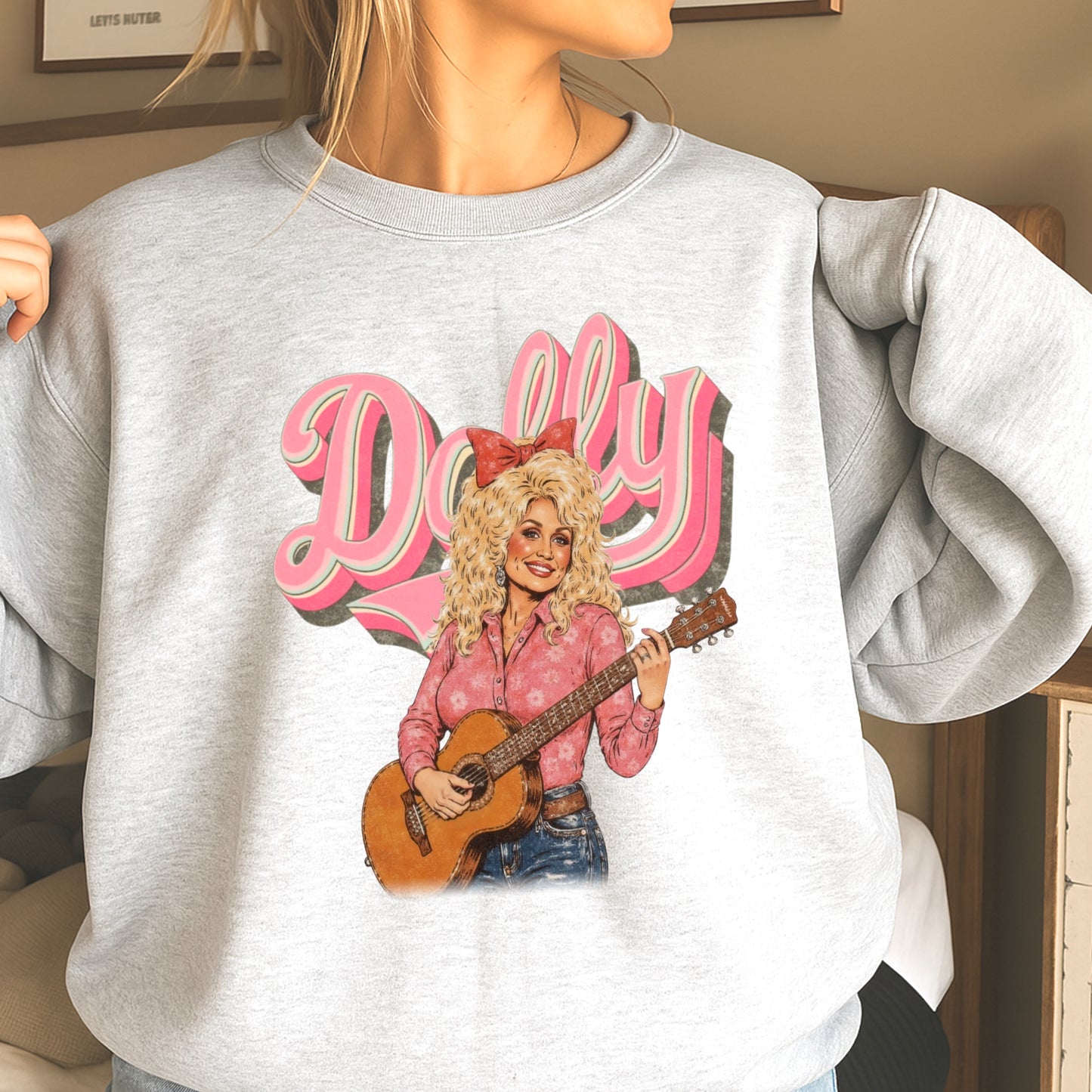 Pink Dolly Guitar Crewneck Sweatshirt