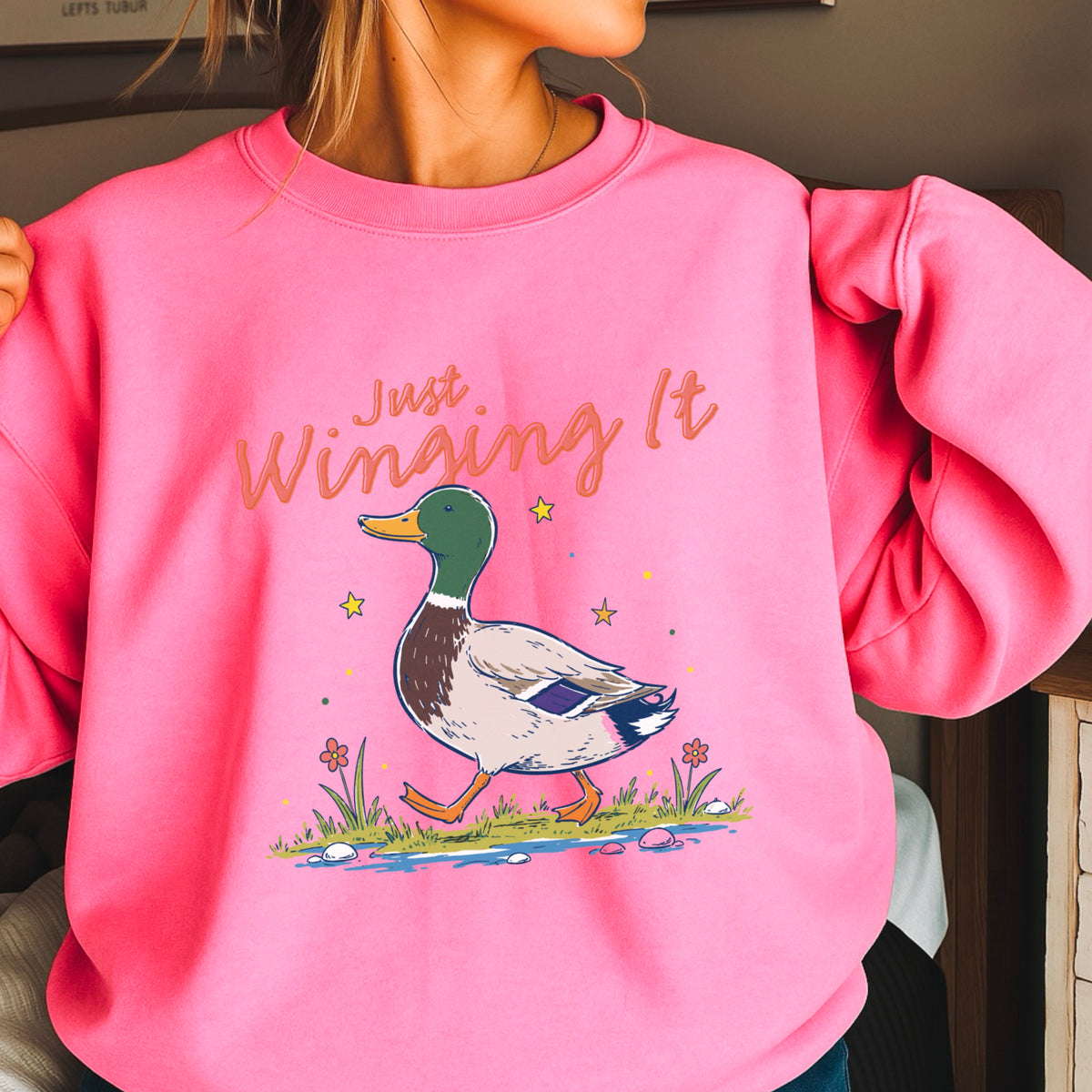 Just Winging It Mallard Duck Crewneck Sweatshirt