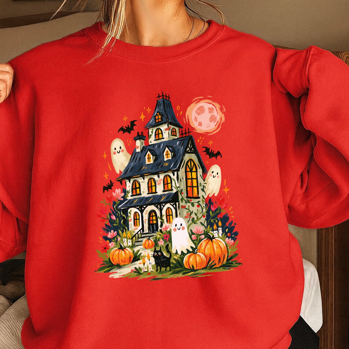 Haunted House Halloween Crewneck Sweatshirt