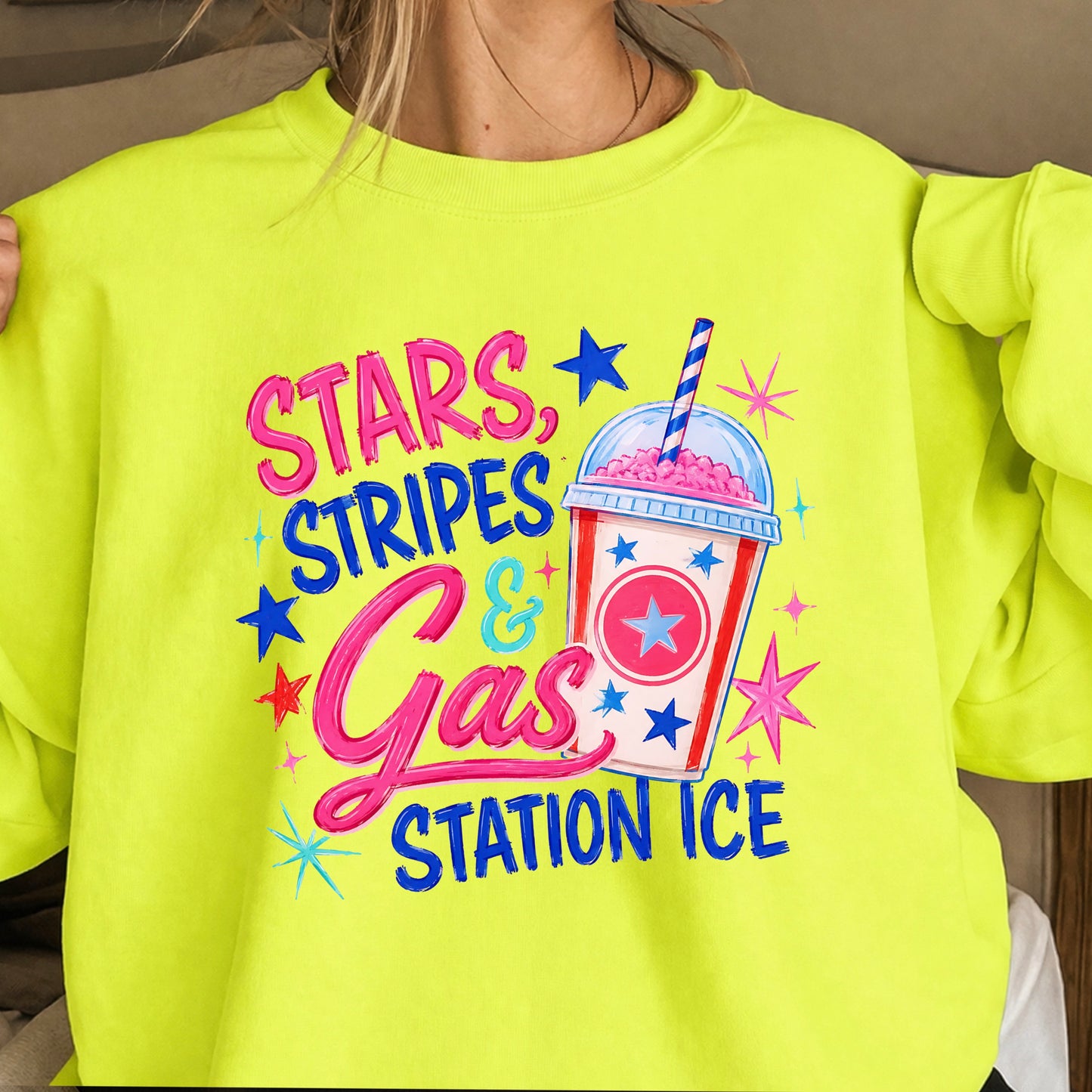 Stars Stripes And Gas Station Ice Crewneck Sweatshirt