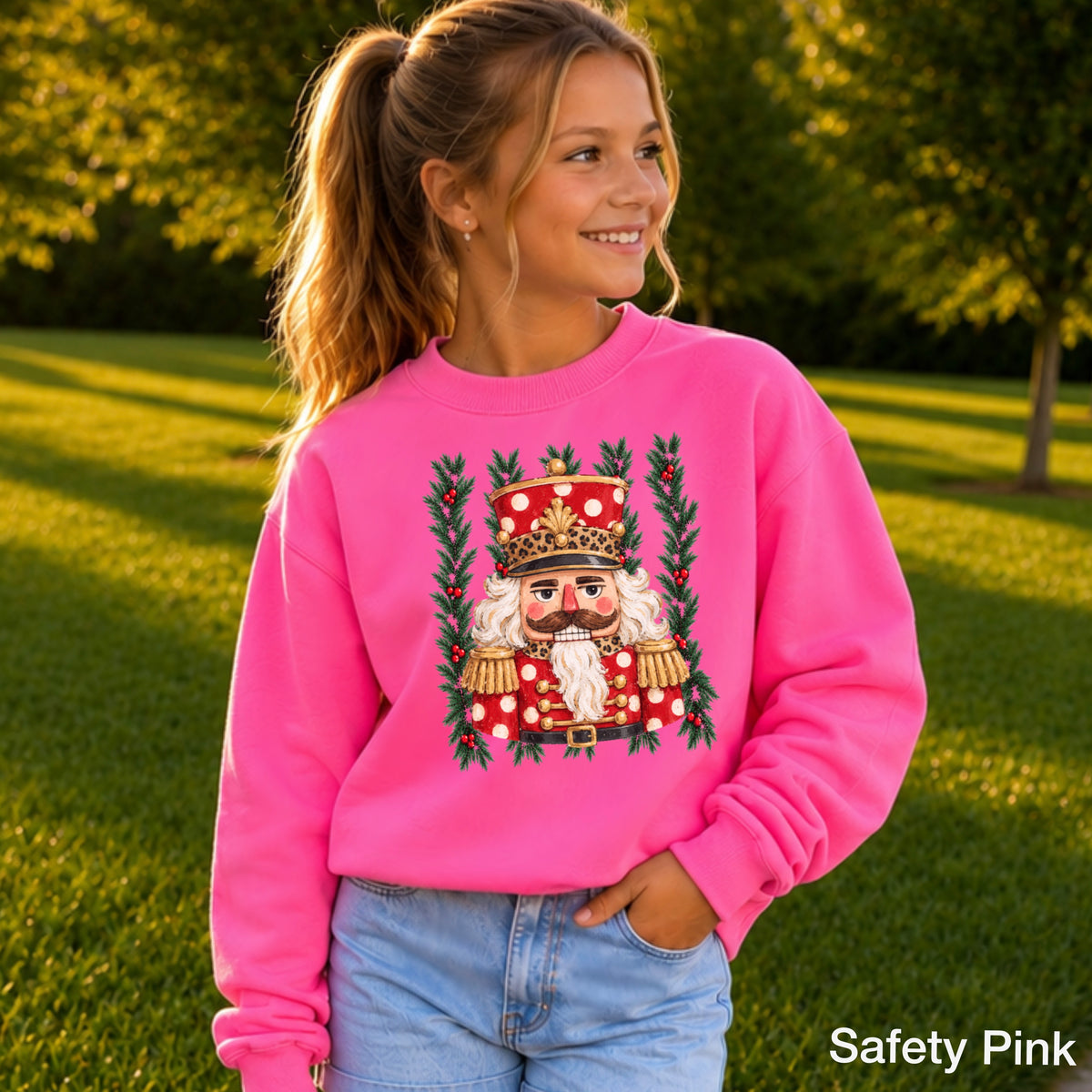 Preppy Nutcracker Christmas Youth Crewneck Sweatshirt