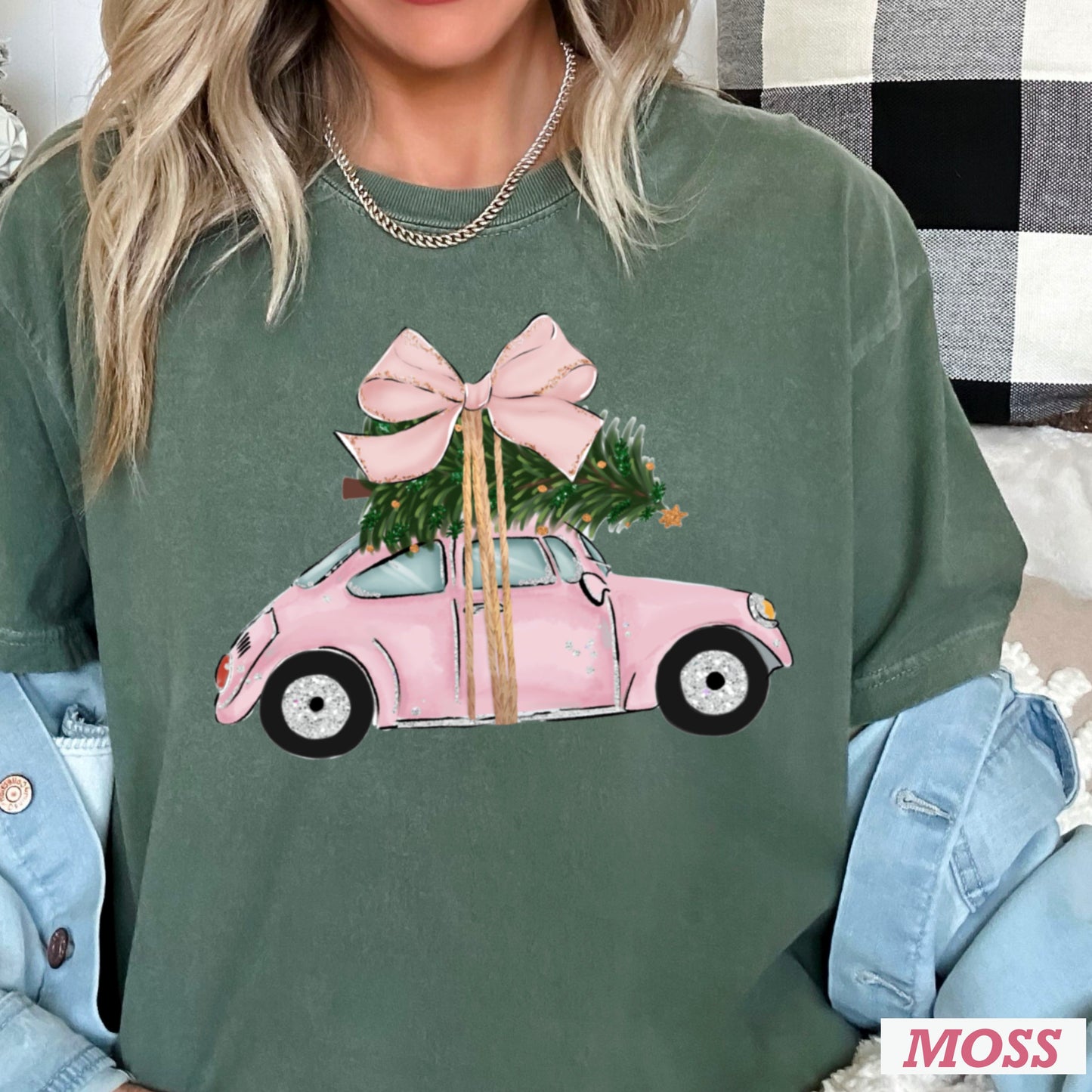 Pink Christmas Car Comfort Color Graphic Tee