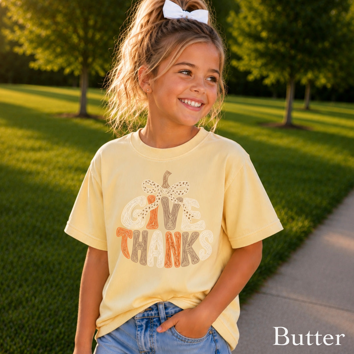 Give Thanks Thanksgiving Youth Comfort Color T-Shirt