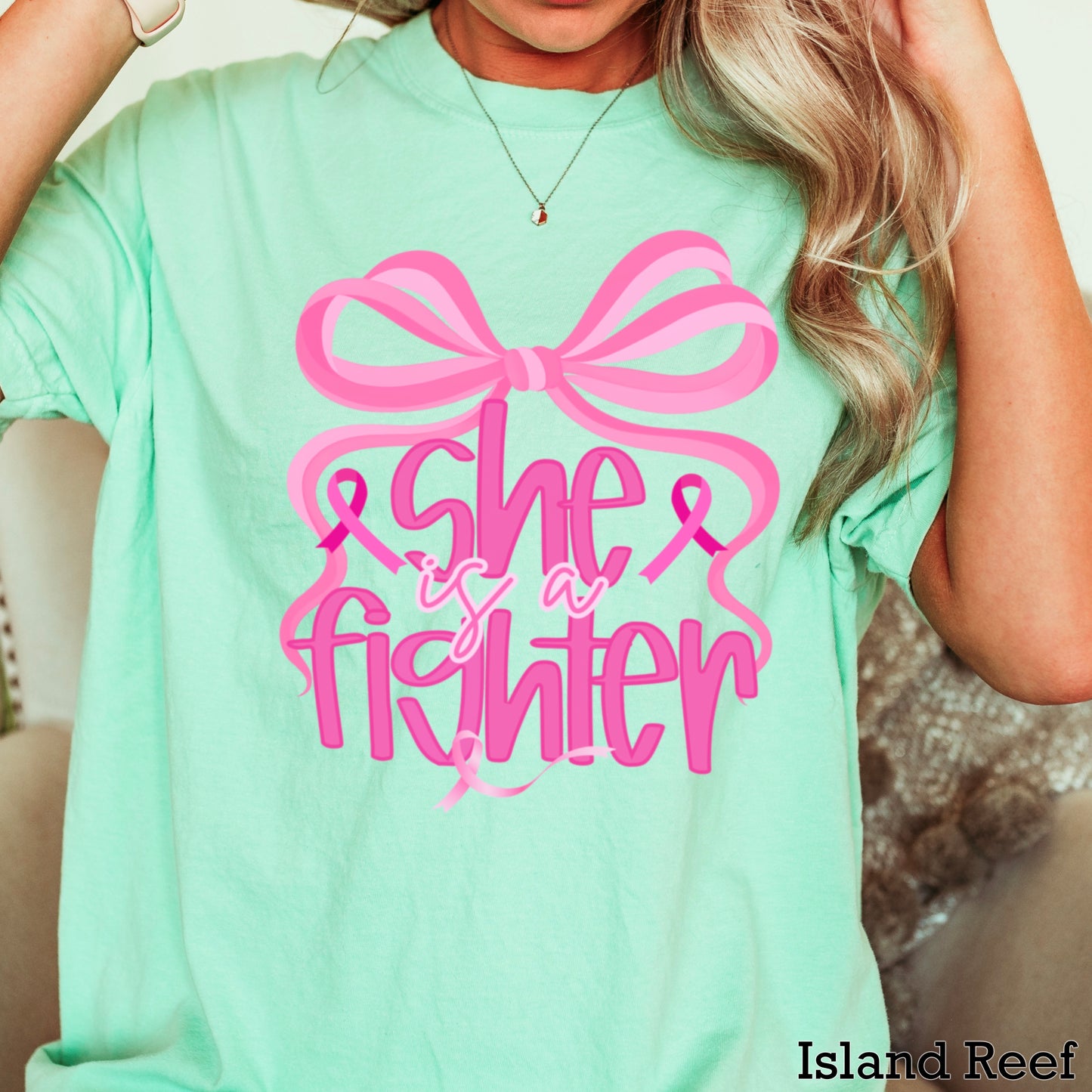 She Is A Fighter Breast Cancer Comfort Color Graphic Tee