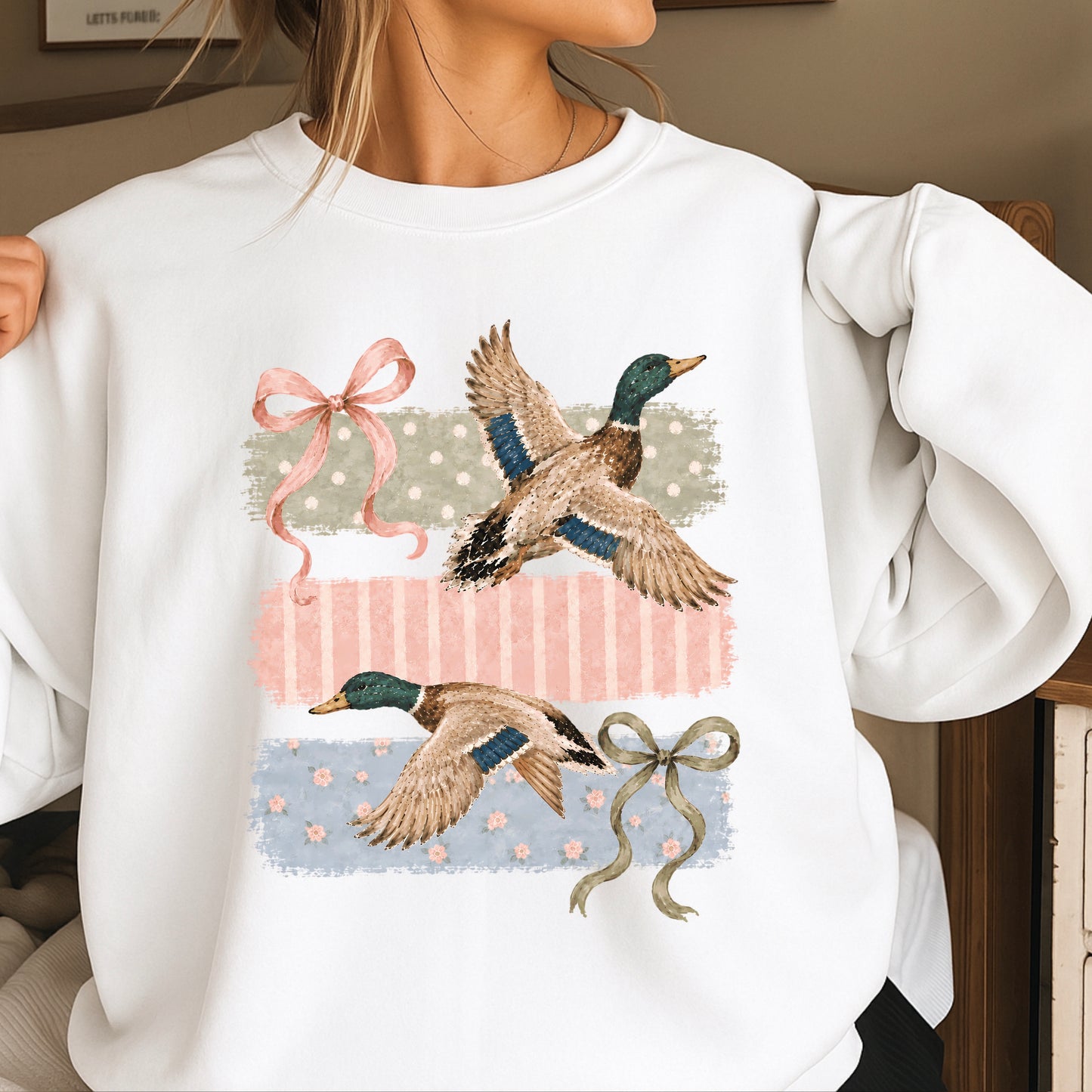 Mallard Ducks & Bows Crewneck Sweatshirt