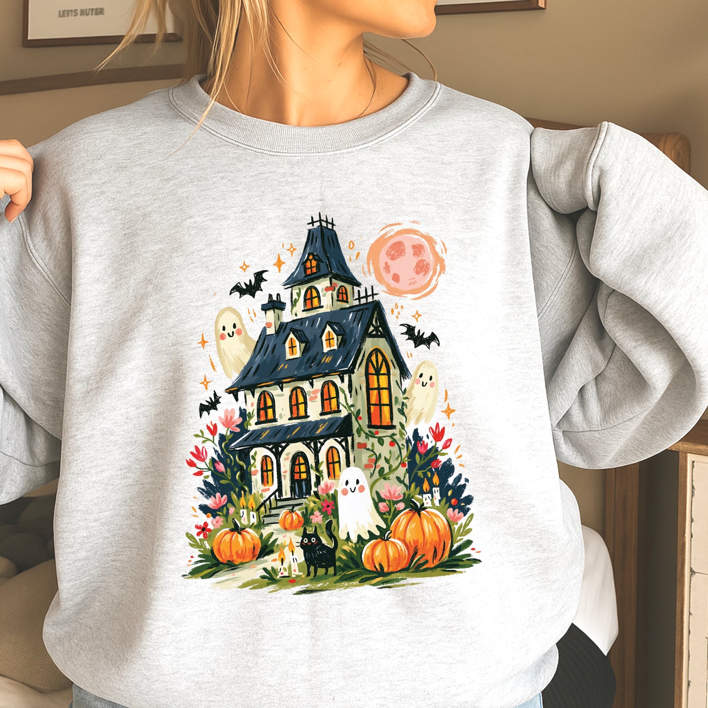 Haunted House Halloween Crewneck Sweatshirt