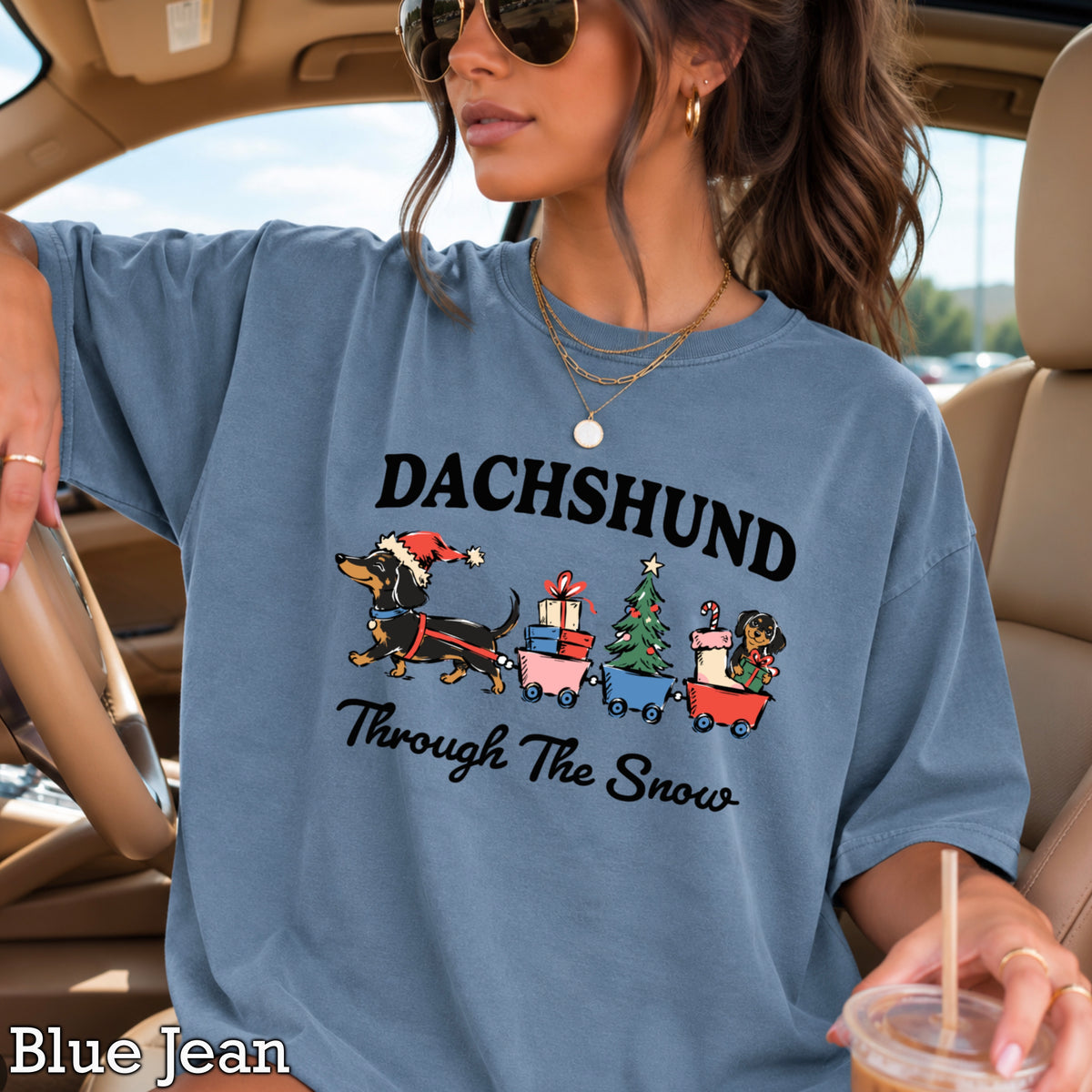 Dachshund Through the Snow Christmas Comfort Color Graphic Tee