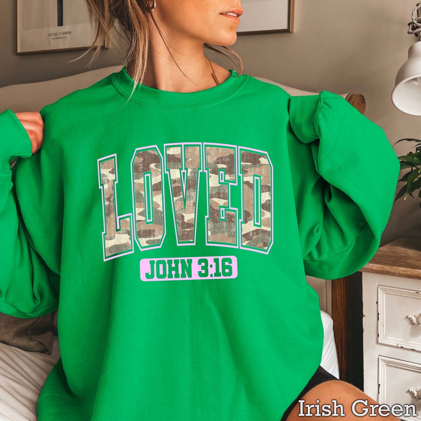 Camo Loved John 3:16 Valentine’s Day Crewneck Sweatshirt