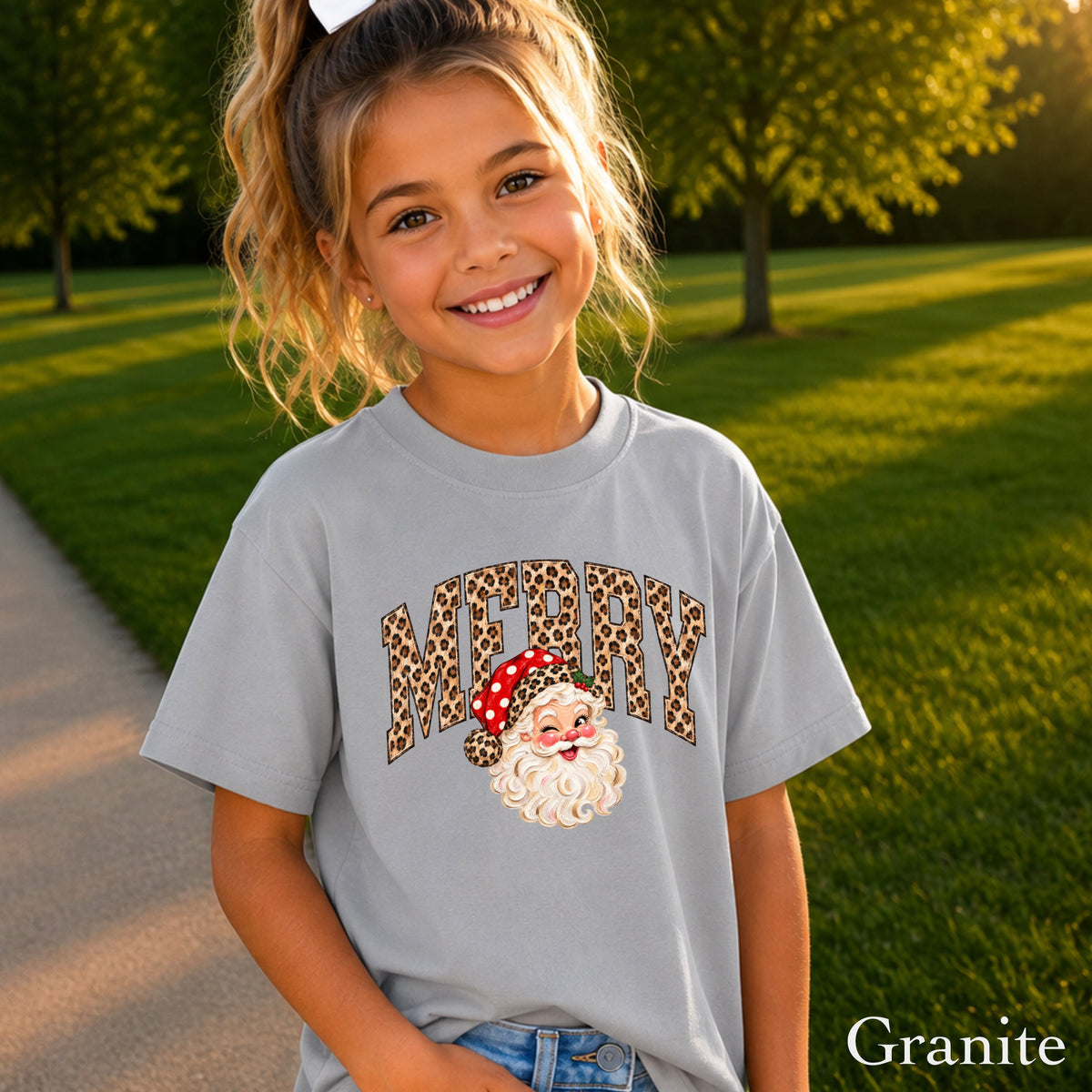 Leopard Merry Christmas Youth Comfort Color T-Shirt