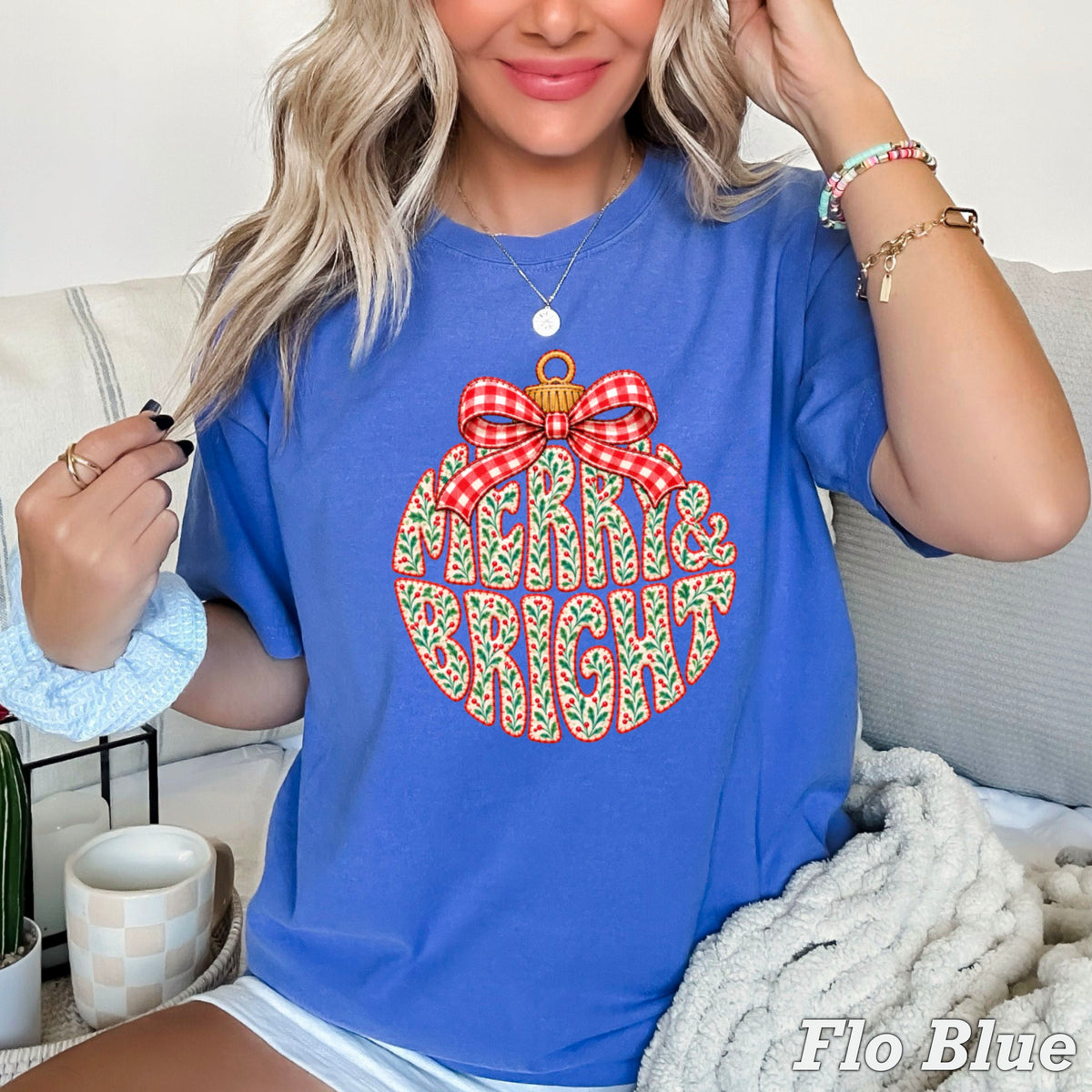 Merry & Bright Christmas Comfort Color Graphic Tee