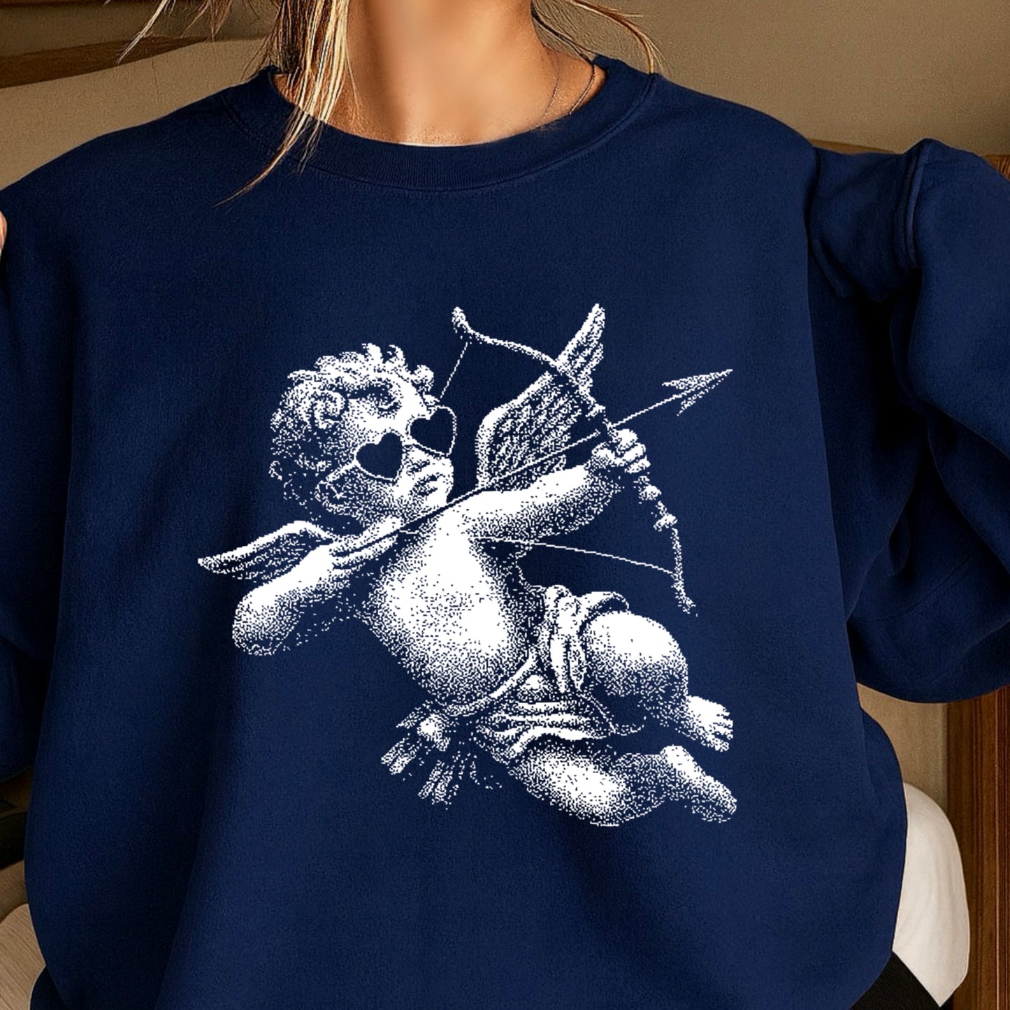 Halftone Cupid Valentine’s Day Crewneck Sweatshirt