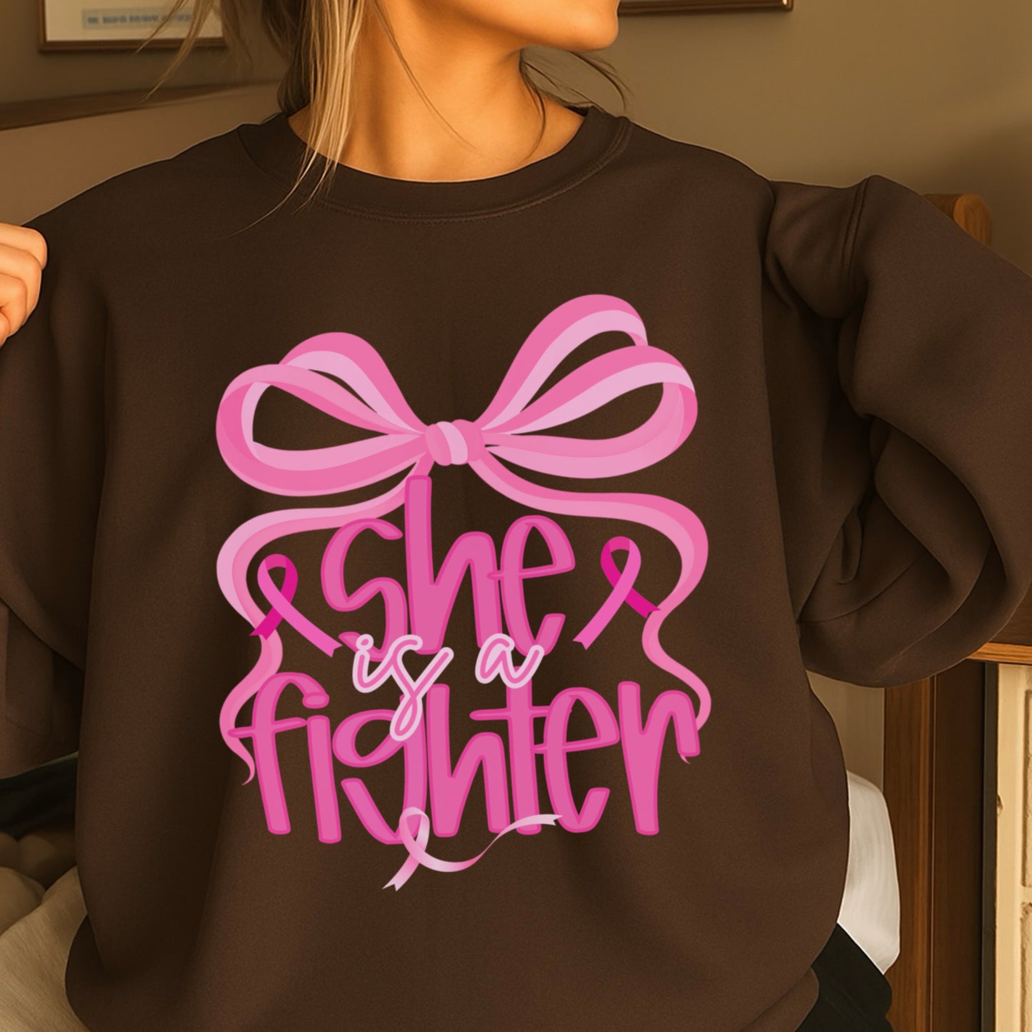 She Is A Fighter Breast Cancer Crewneck Sweatshirt