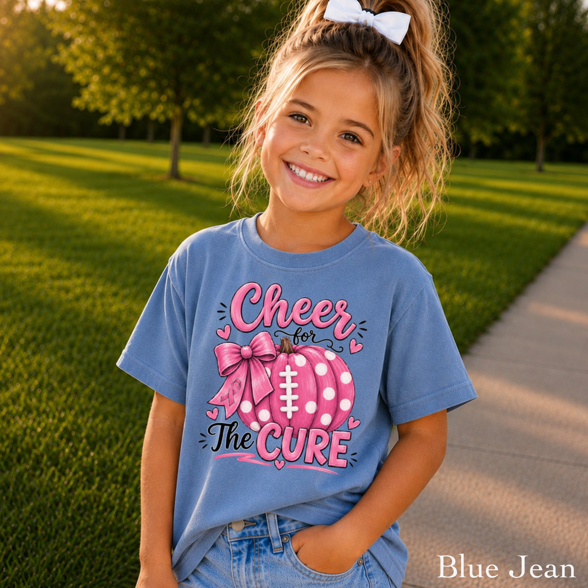Cheer For The Cure Breast Cancer Youth Comfort Color T-Shirt